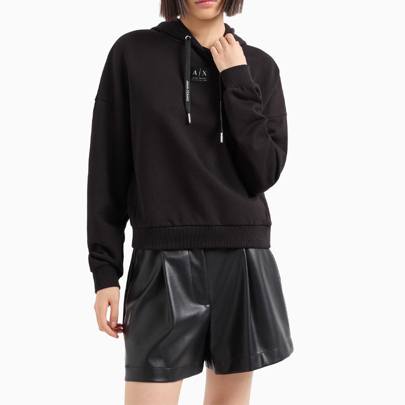 Armani Exchange Свитшот с капюшоном и длинным рукавом с принтом-буквами FW24 Женский свитшот Черный XW000007-AF10172-UC001