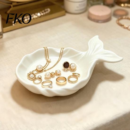 Elegant Jewelry Keeper 3D Printed Fish Shape Tray, Girlish Decorative Trinket Dish, Desktop Small Item Storage Tray Organizer for Dresser Entryway