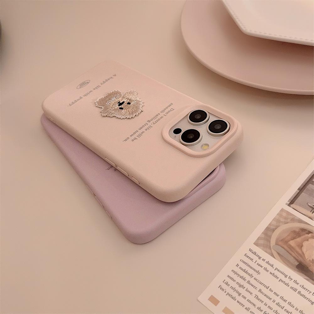 Embroidered puppy iphone16Mobile phone shell for iphone15Applicable13Soft12Silicone143D Cartoon17promax