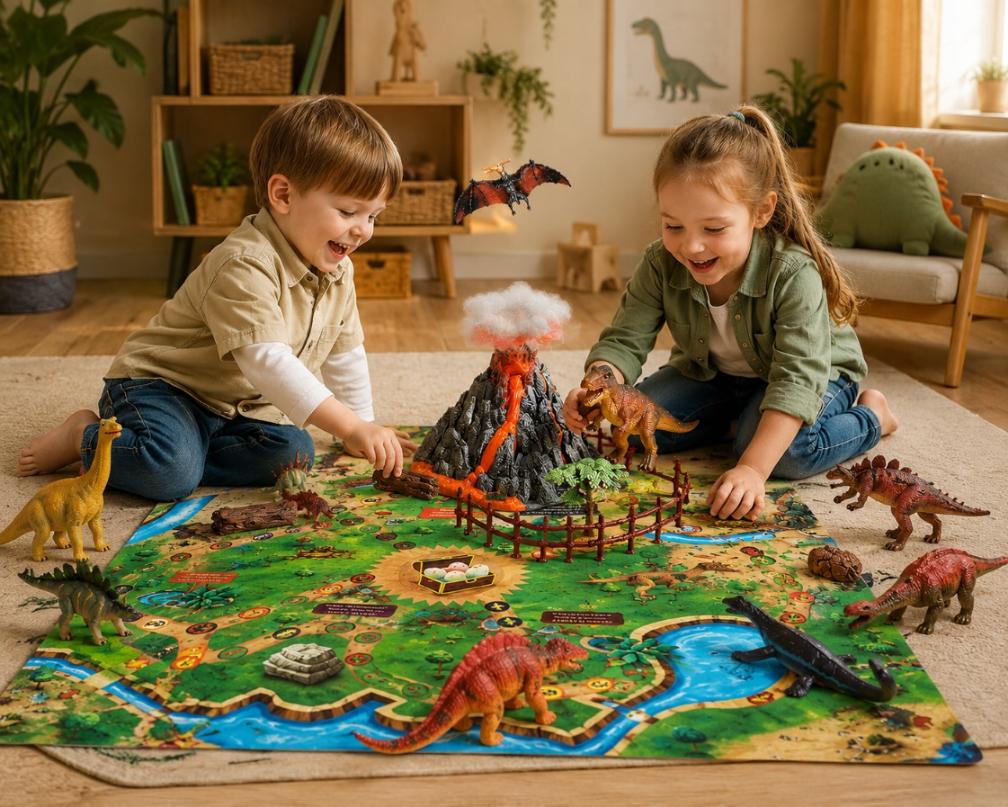 Mega set of dinosaurs + board mat XXL volcano figures set of 31 pieces.