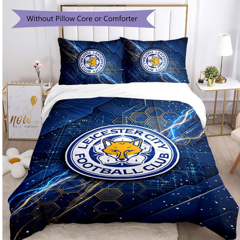 Leicester City Football Printed 3 Pieces Bedding Set, Comfortable Skin Friendly Bedroom Duvet Cover Set