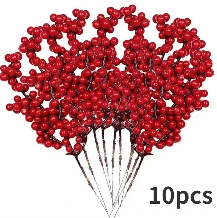 Искусственные ягоды Рождественские украшения Ветки красных ягод для рождественской елки Вечеринка Украшения для дома Настольный венок из красных фруктов DIY Подарок