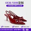 Внешнеторговая OEM-обработка на заказ женской обуви 2025 весна и осень новые сандалии красный бант мелкий вырез высокие каблуки