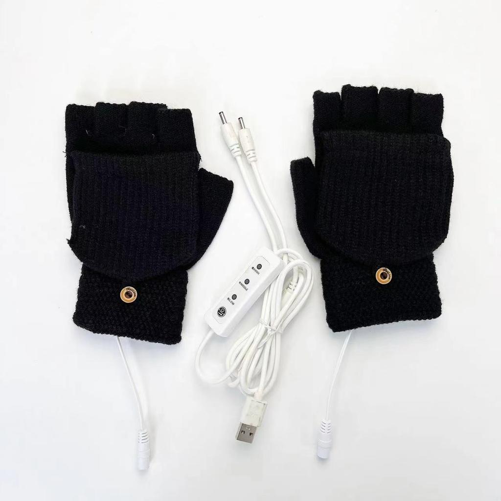 USB однотонные электрические перчатки для обогрева, полуручная вязка, качественные утолщенные зимние теплые перчатки для обогрева