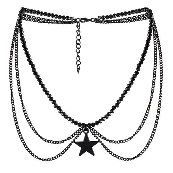 Готическое ожерелье женское ожерелье на Хэллоуин кулон в виде черной луны с многослойными металлическими цепочками бусинами ожерелье-чокер с летучей мышью для костюма для косплея