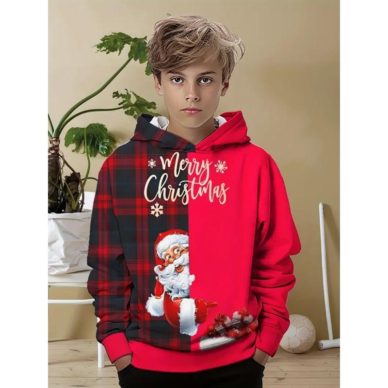 Christmas Children's Hoodie Santa Claus Print Boy Girl Sweatshirt Fashion Cartoon Kids Clothes Holiday Party Children's Clothing