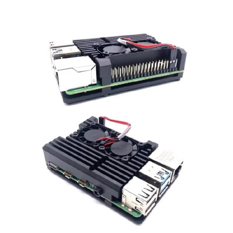 Корпус из алюминиевого сплава для Pi 4B с интегрированным двойным вентилятором для Raspberry Pi4B, улучшающий тепловые характеристики