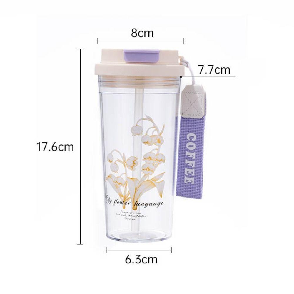 Cute 550ml Water Cup Double Drinking Large Capacity Plastic Cups Leak-proof Carrying Rope Coffee Cup Student