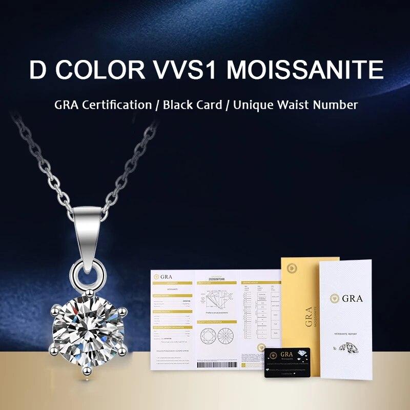 Moissanite Pendant Necklace 1CT 2CT 3CT Sterling Silver Lab Diamond Necklace for Women 100% Pass Diamond Test Moissanite Jewelry
