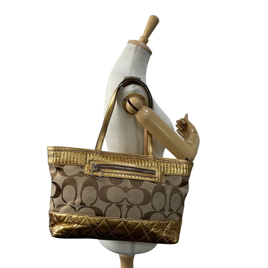 Used COACH Tote Bag Poppy Poppy Signature Satin Shoulder/Tote BagTote Bag beige/gold canvas/enamel Women