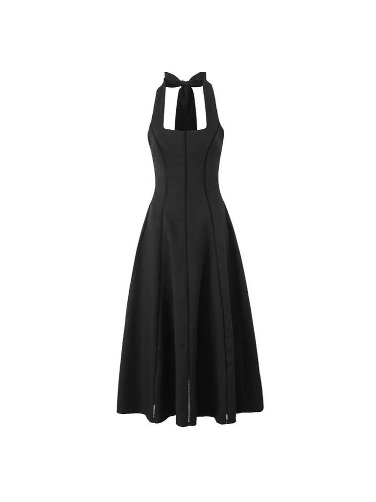 2025 Европейский и Американский Стиль Черное Платье-Халтер с Квадратным Вырезом Без Рукавов в Ретро Стиле