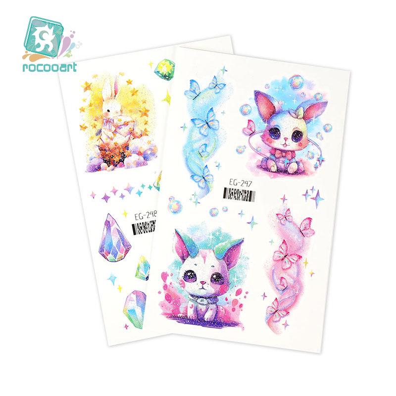 Красочные милые мультяшные животные блестящие татуировки наклейки для детей