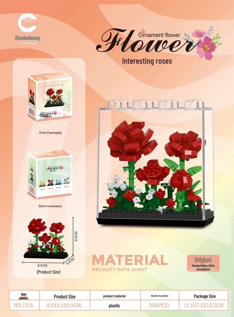 DIY Micro-Particle Building Blocks: Rose Sunflower Flower Basket Educational Toy & Desktop Ornament