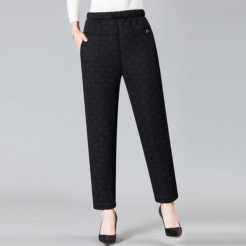 Middle-aged Cotton Pants Mother Winter Warm Velvet Padded Thickened Women's Pants Loose High Waist Autumn and Winter Outer Trousers