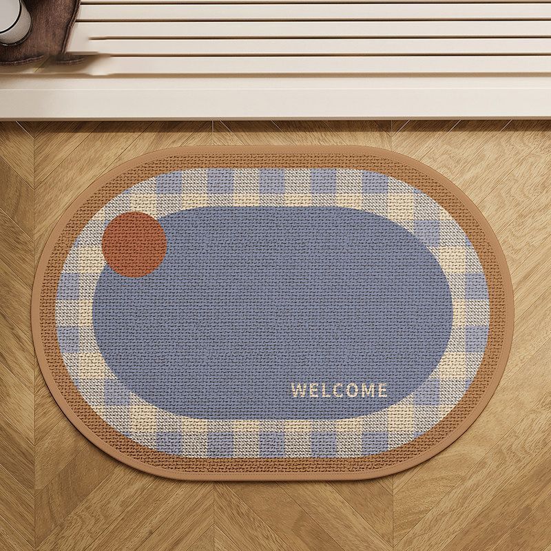 Simple Retro Oval Bathroom Mat, Water Absorbent Non Slip Quick Dry Cushioned Shower Rug for Home Decor