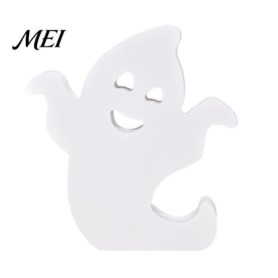 White Ghost Figurine for Home Cute Halloween Wooden Table Sign, Spooky Standing Decorative Entryway Block Sign Holiday Tiered Tray Centerpiece, Indoor