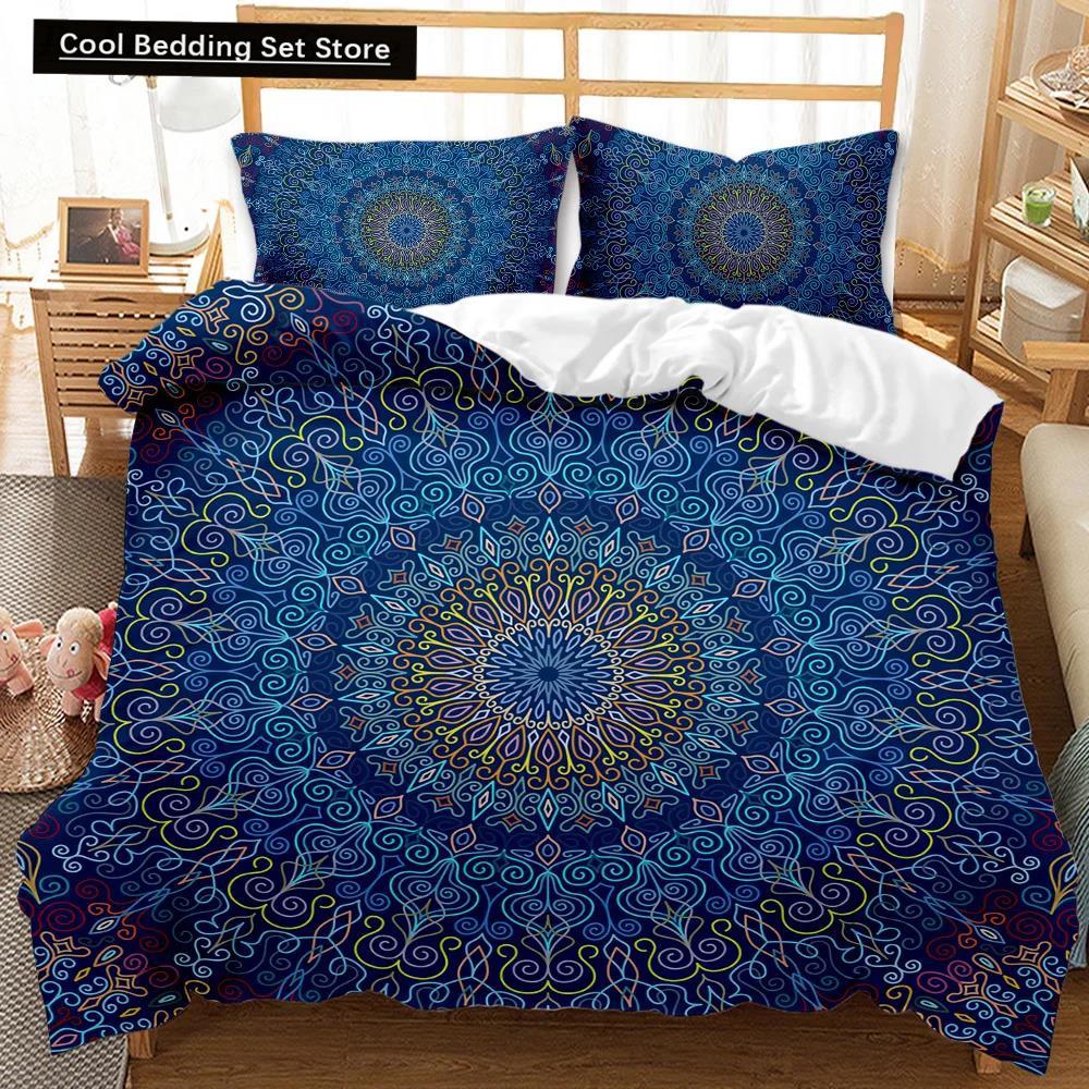 Comforter Bohemian Mandala Queen Size Tie Dye Spiral Hippie Boho Bedding Set Exotic Floral Polyester Qulit