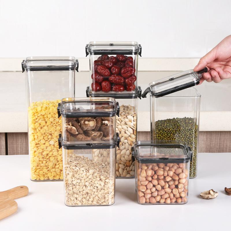 5Pcs Sets Sealed Jar Food Storage Box Transparent Plastic Kitchen Organizer Multigrain Tank Stackable Dried Sealed Storage Jars