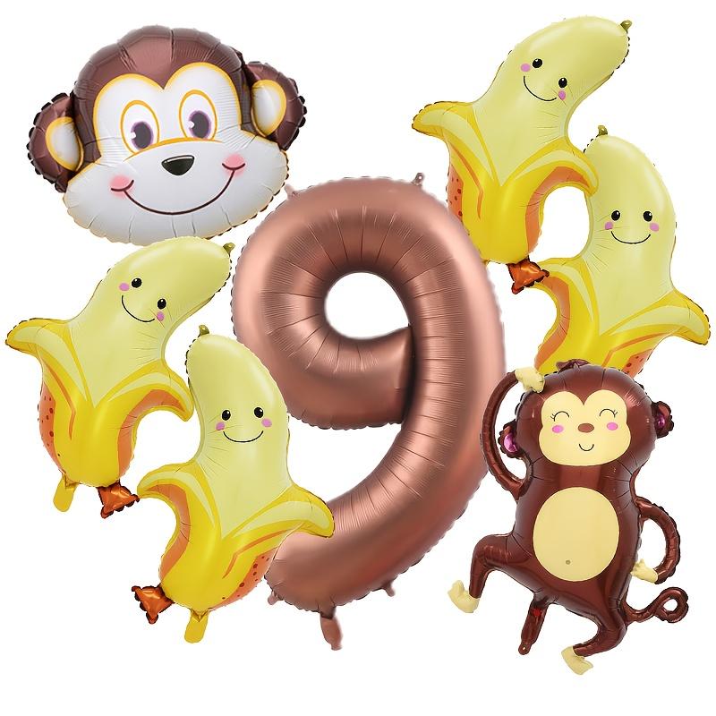7Pcs Monkey Banana Combination Set Aluminum Film Balloon Jungle Hunting Theme Party Decor Balloon Baby Shower Globos Supplies