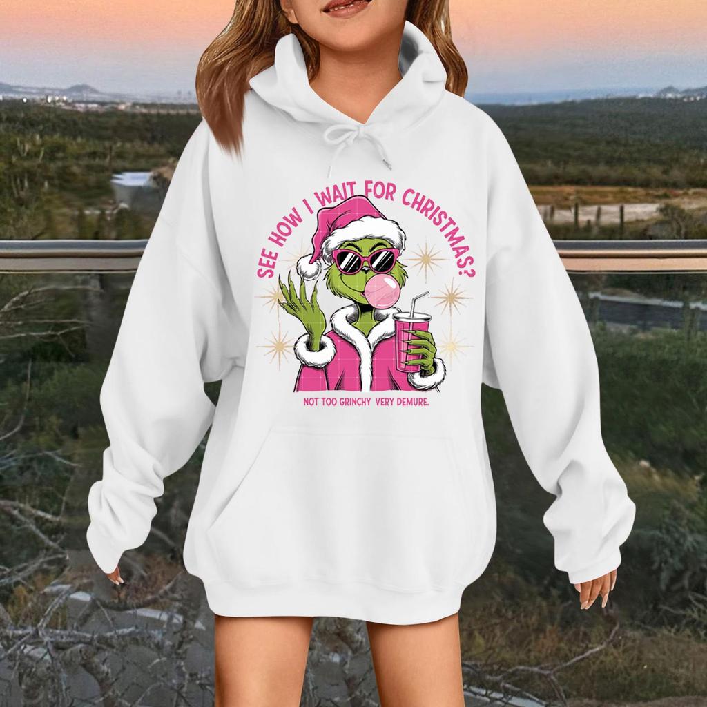 Children's Fashionable Casual Long-sleeved Loose Christmas Print Pullover Hooded Sweatshirt