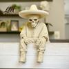 Spooky Aesthetic Office Ornaments 3D Printed Sitting Skeleton Shelf Sitter Figurine, Gothic Hat Desktop Cool Skull Art for Men Ornament, Trendy
