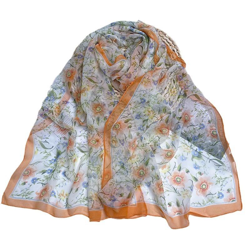 Four Season Thin Silk Scarf for Women High-end Mulberry Silk Scarf Long Versatile Fashion Shawl Scarf Beach Scarf