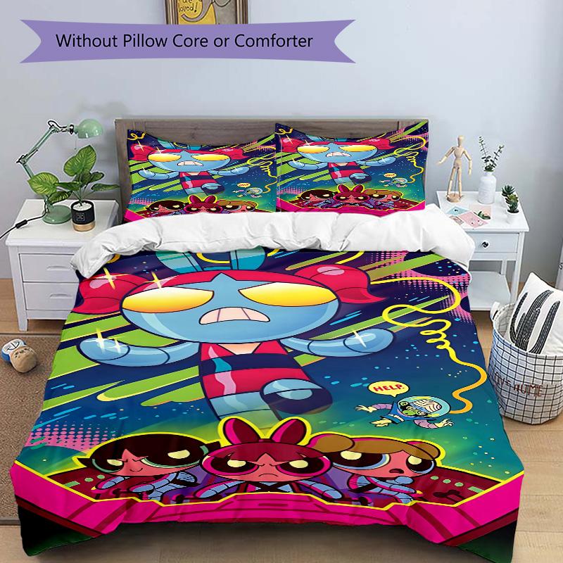 3pcs Powerpuff Girls Adventure Bedding Set, Includes One Quilt Cover and Two Pillowcases, Bedroom and Guest Room Decoration. T72301122