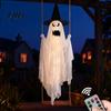 Swinging Ghost for Patio Trees Luminous Halloween Hanging Swing with Witch Hat, Remote-controlled Adjustable Durable Cloth Decoration Brightness,