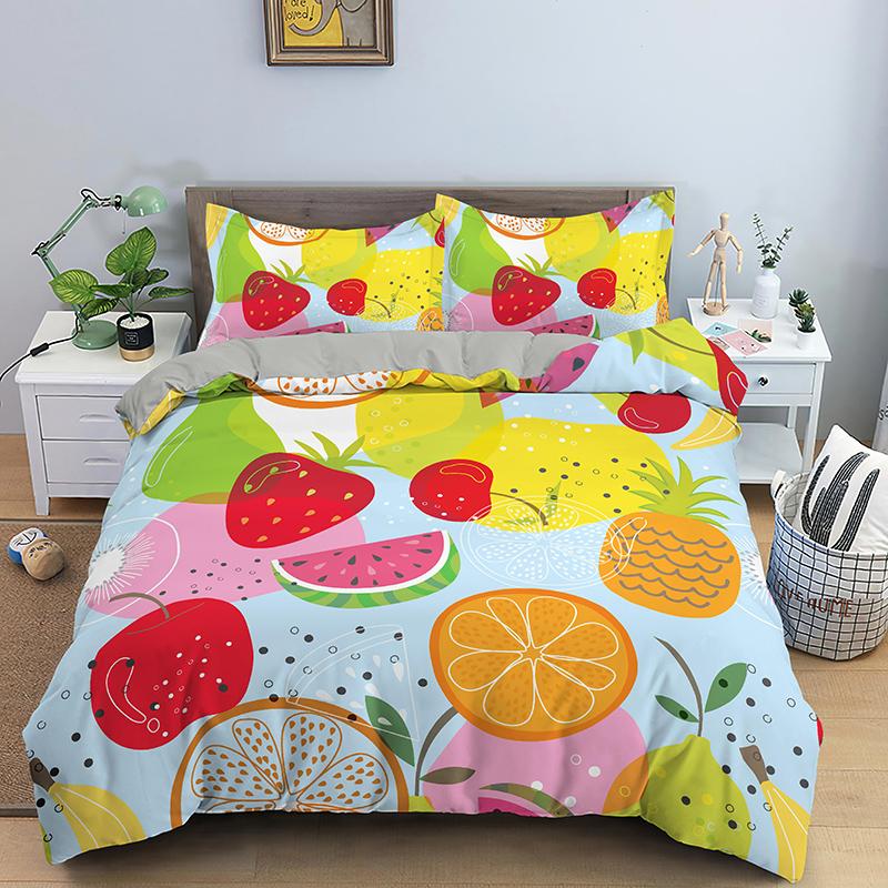 Fruit Raspberry Duvet Cover King Queen Double Size 3D Grapefruit Blueberry Print Soft Bedding Set 2/3pcs Polyester Quilt Cover