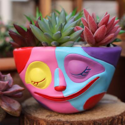 Yousheng абстрактный радужная голова кашпо уникальный горшок для растений с лицом высокая прочность для использования в помещении и на открытом воздухе красочный забавный цветочный горшок для украшения лица