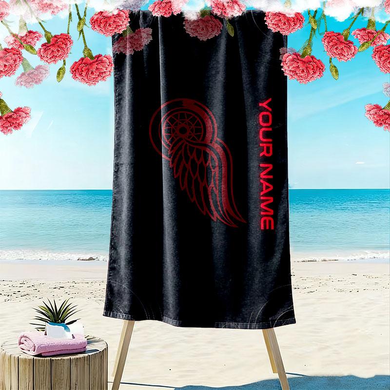 Custom Name,Detroit Red Wings Print Beach Towel, Large Soft Quick Dry Towel for Beach Camping Swimming