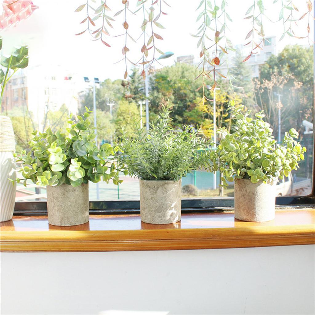 3pcs Potted Artificial Plant Fake Green Grass Leaves Artificial Simulation Plants Sets for Home