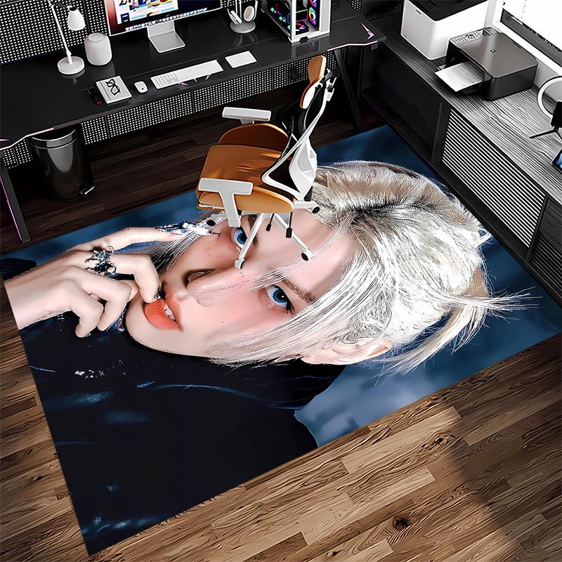 1pc Kpop Print Area Rug - Soft, Washable Non-Slip Indoor Mat for Office Chairs, Living Room, Home Office Decorative Rug