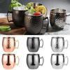 530ml Creative Stainless Steel Moscow Mule Mugs Hammered Copper Beer Glasses Non-Slip with Gold Handle Drum Mug for Home and Bar