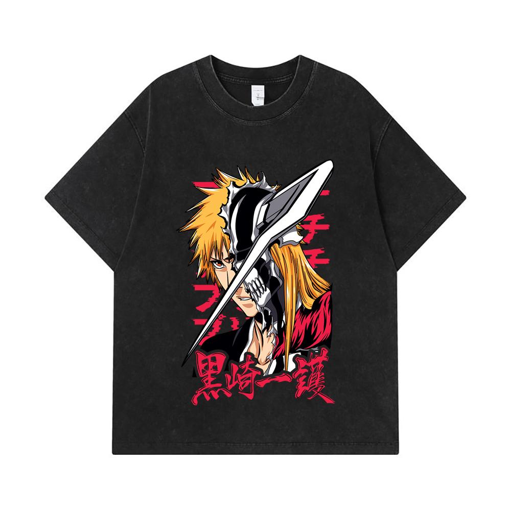 275 GSM Washed T-shirts 100% Cotton Bleach V4 Ichigo Print Unisex Heavy Cotton T Shirt