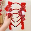 Flower New Year Hair Band Tassel Chinese Style Headdress Lovely Red Bow Headband  New Year Gift