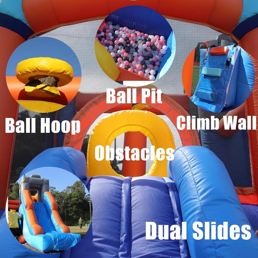 Commercial Kids Party Inflatable Bounce House Bouncy Castle with Slides & Ball Pit, Ring Toss Game,Basketball Hoop,Obstacle