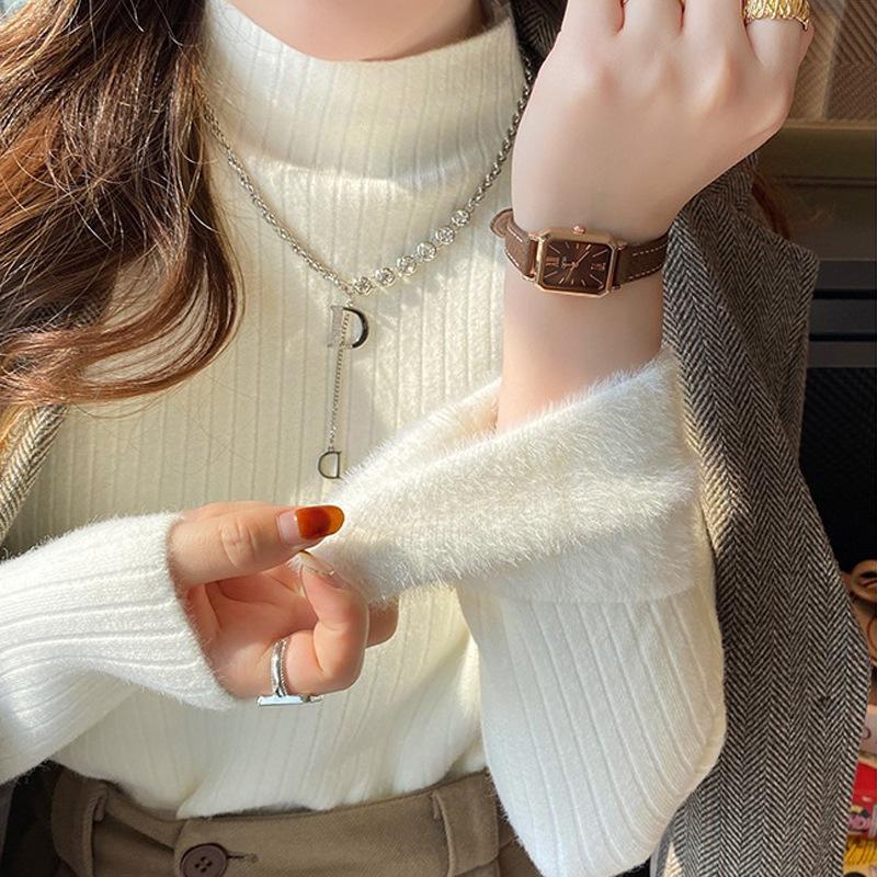 Женская бежевая бархатная вязаная водолазка, женское корейское сексуальное нижнее белье, теплая зимняя одежда, пуловеры, свитер для женщин