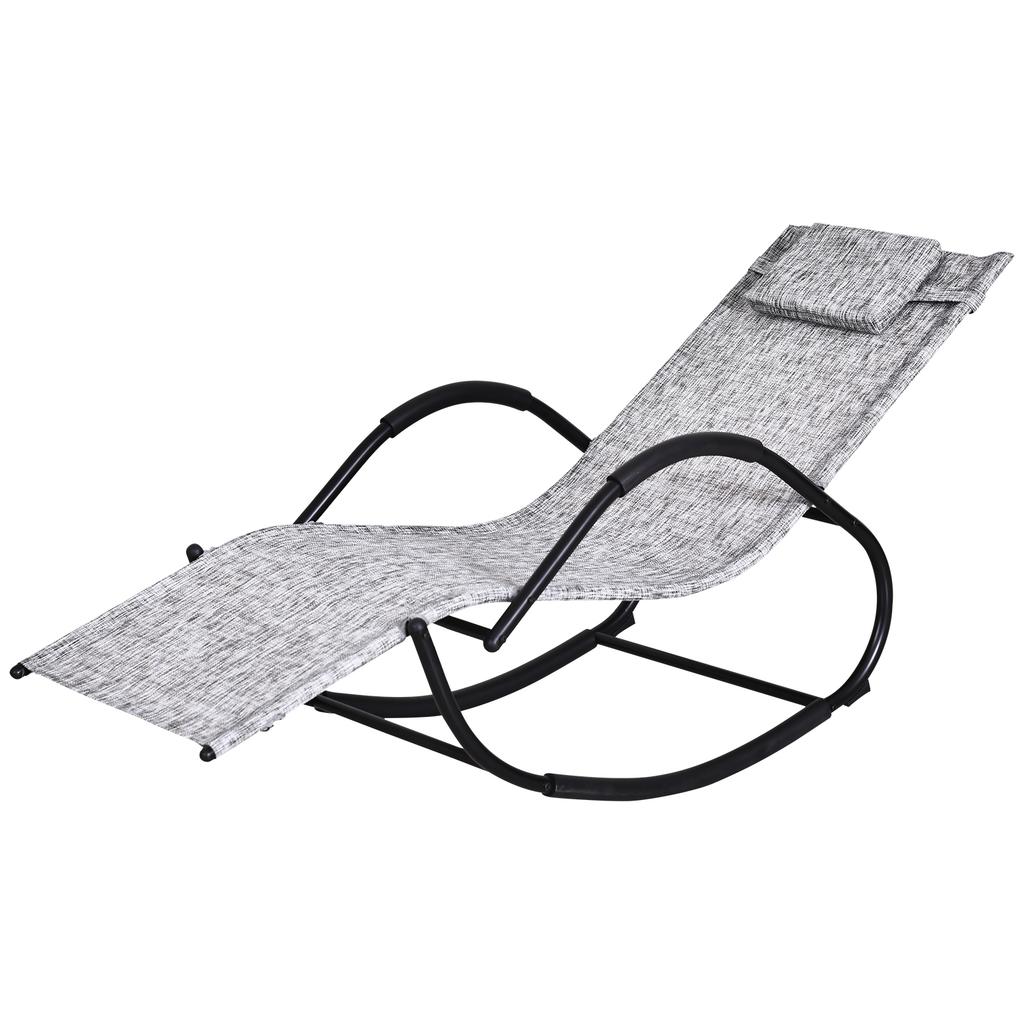 Steel Frame Zero Gravity Rocking Lounge Chair With Pillow Grey