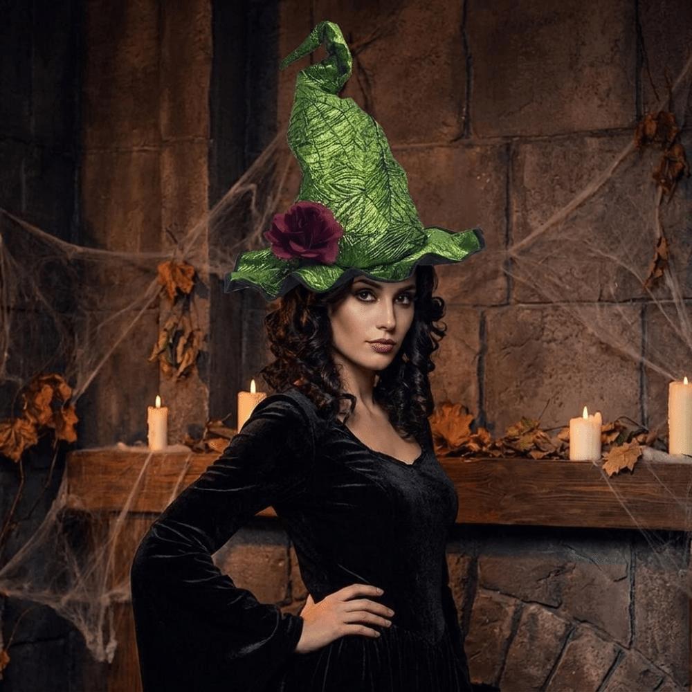Adjustable Wizard Cap Floral Masquerade Cap Funny Halloween Witch Hat Women's Costume