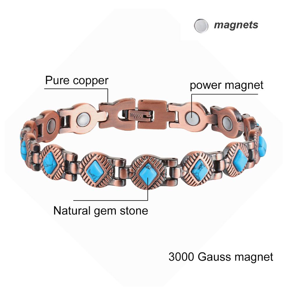 Magnetic Therapy Copper Magnetic Bangle Bracelet with Natural Gem Stone Women Vintage Copper Magnetic Bracelet Chain Wristband