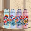 1PC Bright Folk Floral Bouquet Print 750ml Color Plastic Sports Water Bottle Leakproof Flip Straw Lid Suitable for Sports Office Home Use