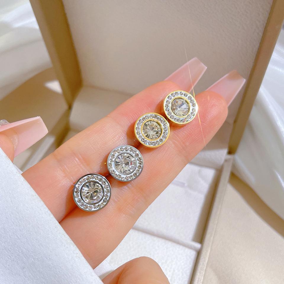 ZAKOL Блестящий Кристалл Циркон Круглый Кулон Ожерелье Серьги для Женщин Изысканная Цепочка из Нержавеющей Стали 2 Шт. Набор с Цирконом