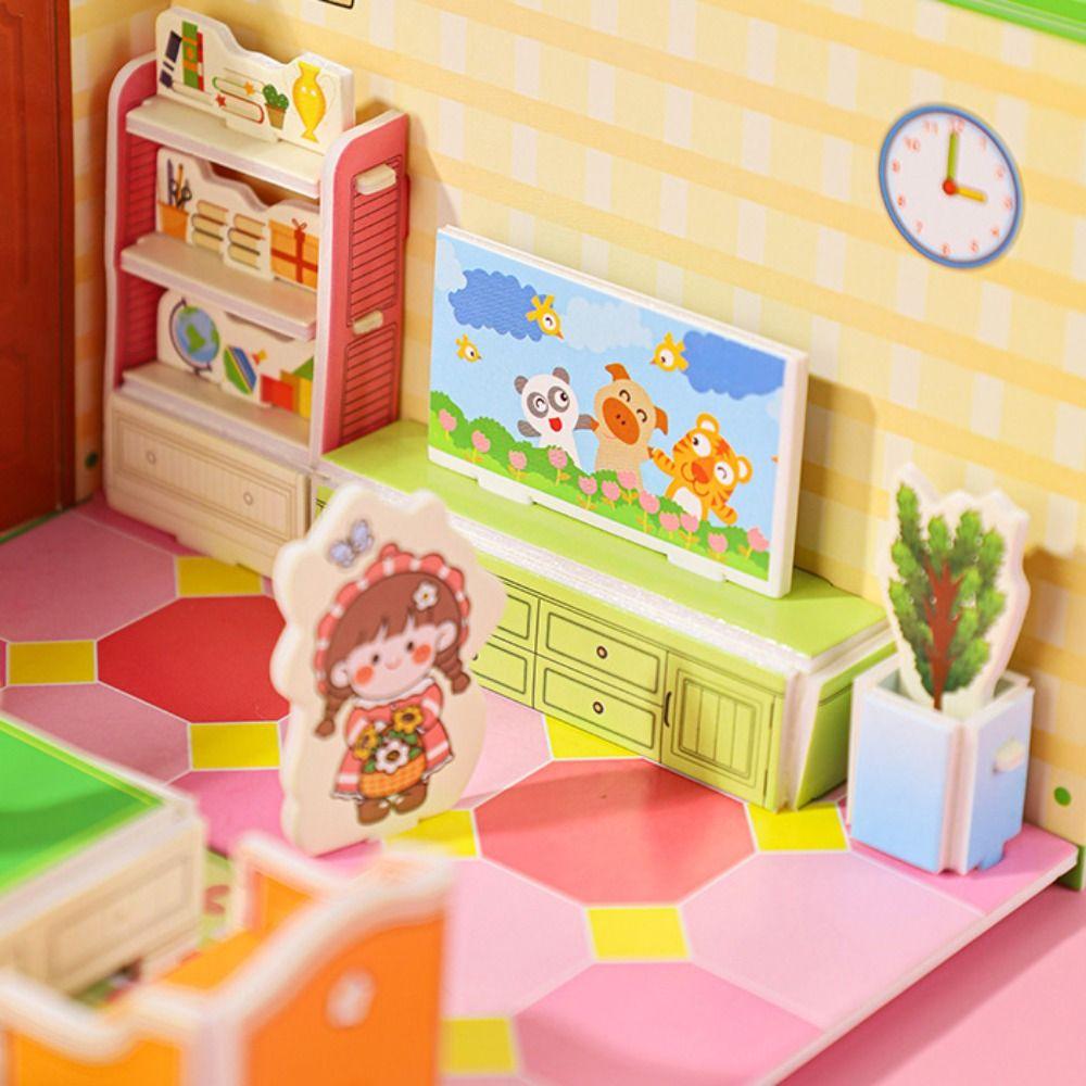 3D Model 3D Room Cardboard Kitchen Room Model Craft Toys Cute 3D Room Model Puzzle Toys  Kids