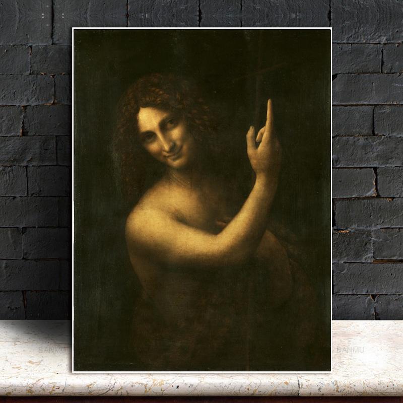 The Baptist St. John, Leonardo Da Vinci's Famous Painting Posters and Prints Wall Art Canvas Painting for Living Room Decor