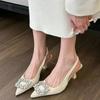 Women's Shoes 2025 Slingbacks Women's High Heels Slip On Dress Pumps Women Crystal Square Button Pointed Toe Thin Heel Sandals