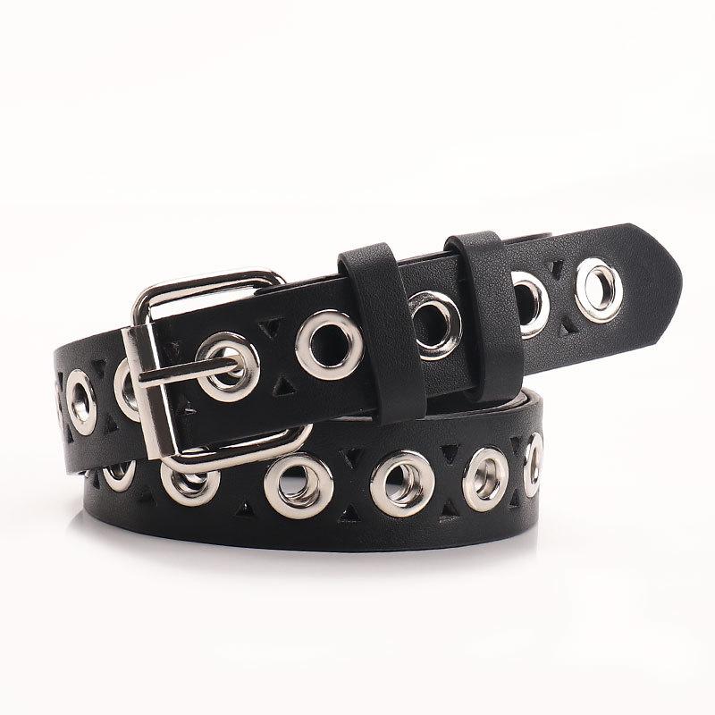Unisex trendy hip-hop style grommet belt with cutout design—versatile for jeans.