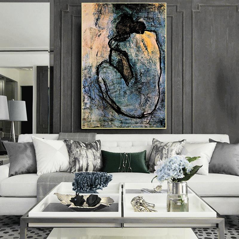 Pablo Picasso Oil Painting "Blue Nude" Oil Painting Poster and Printmaking Wall Art