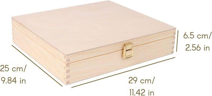 Caisse Coffre Malle - CREATIVE DECO - Non Peinte - 29 x 25 x 6,5 cm - Bois Naturel - Fermoir