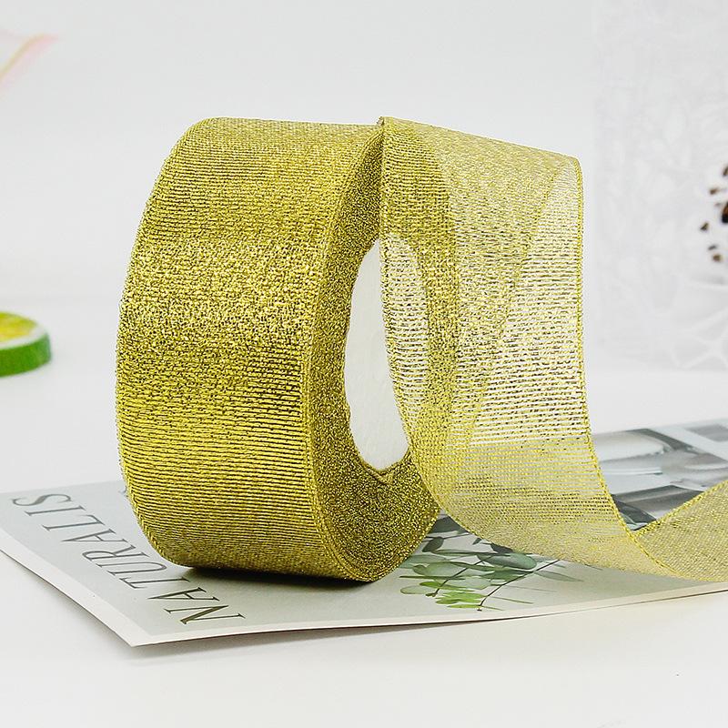 22meters/roll 6/10/15/20/25/40/50mm Gold Silver Glitter Ribbon Wedding Cake Gift Decoration Craft Supplies Organza DIY Ribbon